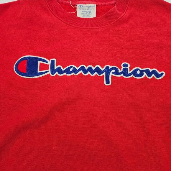 Vintage Champion Reverse Weave Red Sweatshirt Medium Embroidered Logo Crewneck - Picture 2 of 7